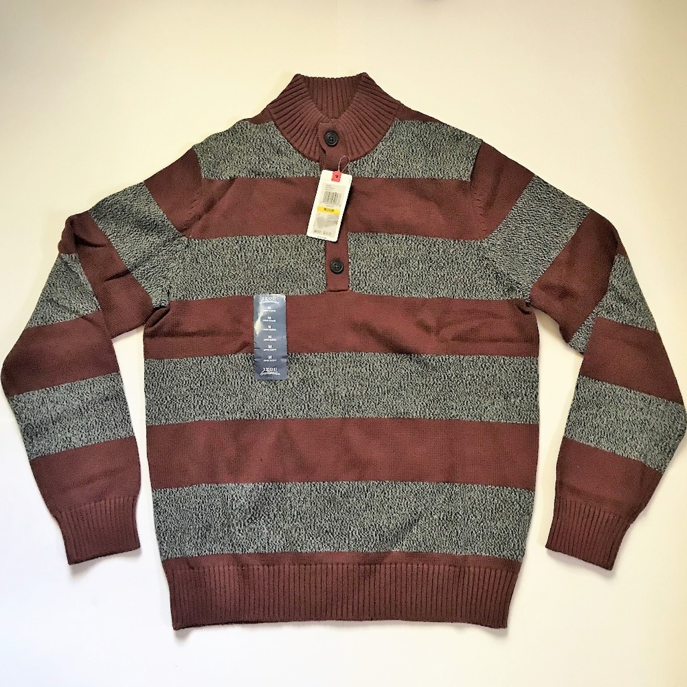 IZOD KNIT SWEATER MENS HENLEY 3-BUTTON